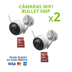 KIT DE 2 CÁMARAS WIFI BALA 5MP PARA EXTERIOR EZVIZ + 2 MICROSD 128GB | Solución ideal para vigilancia inteligente en hogares, negocios y oficinas. Ofrece imagen ultra HD 5MP, acceso remoto desde el celular y almacenamiento incluido, todo en un sistema fácil de instalar y configurar. Este kit incluye 2 memorias Micro SD de 128GB, lo que permite grabación local continua sin necesidad de pagar suscripciones.