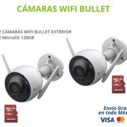 KIT CAMARAS BULLET KIT DE 2 CÁMARAS WIFI BALA DE 5MP PARA EXTERIOR + 2 MEMORIAS MICRO SD 128GB.