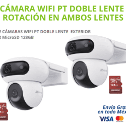 KIT CAMARAS PT DOBLE LENTE KIT DE 2 CÁMARAS WIFI PT DE DOBLE LENTE CON ROTACIÓN EN AMBOS LENTES + 2 MEMORIAS MICRO SD DE 128GB.