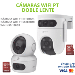 KIT CAMARAS PT DUALES KIT DE CÁMARAS WIFI PT DOBLE LENTE (1 INTERIOR + 1 EXTERIOR + 2 MicroSD 128GB).