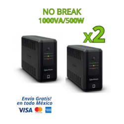 KIT DE 2 NO BREAK UPS CYBERPOWER UT1000GU 1000VA / 500W TIPO TORRE | Protección eléctrica confiable para equipos esenciales como computadoras, routers, módems, cámaras de seguridad, DVR/NVR y equipos de oficina. Cada unidad proporciona 1000VA / 500W de potencia, ideal para mantener tus dispositivos encendidos y protegidos ante apagones, picos y variaciones de voltaje.  Su diseño tipo torre, compacto y silencioso, lo convierte en una solución práctica para hogares, oficinas y pequeños negocios.