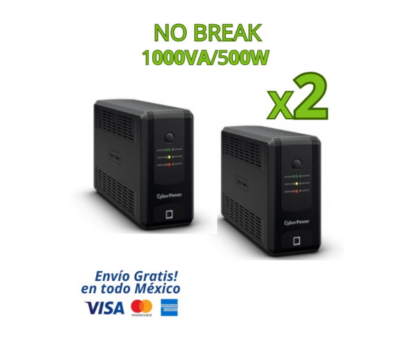 KIT NO BREAK 1000VA 500W (X) KIT DE 2 NO BREAK UPS CYBERPOWER UT1000GU 1000VA / 500W TIPO TORRE | Protección eléctrica confiable para equipos esenciales como computadoras, routers, módems, cámaras de seguridad, DVR/NVR y equipos de oficina. Cada unidad proporciona 1000VA / 500W de potencia, ideal para mantener tus dispositivos encendidos y protegidos ante apagones, picos y variaciones de voltaje. Su diseño tipo torre, compacto y silencioso, lo convierte en una solución práctica para hogares, oficinas y pequeños negocios.