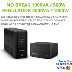 KIT NO BREAK Y REGULADOR KIT DE 1 NO BREAK UPS TIPO TORRE 1000VA/500W + 1 REGULADOR DE 2000VA/1000W