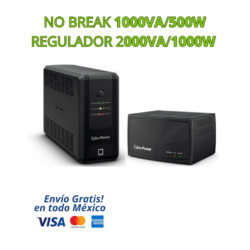 KIT CYBERPOWER NO BREAK UPS 1000VA / 500W + REGULADOR DE VOLTAJE 2000VA / 1000W | Respaldo Eléctrico que ofrece una protección completa contra apagones, variaciones de voltaje y picos eléctricos para equipos electrónicos sensibles.  Es la solución ideal para hogares, oficinas, negocios, CCTV, routers, computadoras y sistemas de seguridad, garantizando continuidad operativa y mayor vida útil de tus dispositivos.