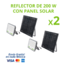KIT DE 2 REFLECTORES LED SOLARES 200W CON BATERÍA 3.2V IP65, JLRE-SOL | Solución ideal para iluminación exterior potente, eficiente y sin consumo eléctrico. Cada reflector integra panel solar de alta eficiencia, batería recargable de 3.2 V CD y luz blanca fría 6500K, ofreciendo iluminación confiable durante toda la noche. Diseñados para exteriores, cuentan con protección IP65, lo que los hace resistentes al polvo, lluvia y condiciones climáticas adversas.