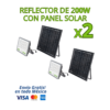 KIT REFELCTOR SOLAR 200W (2) KIT DE 2 REFLECTORES LED SOLARES 200W CON BATERÍA 3.2V IP65, JLRE-SOL | Solución ideal para iluminación exterior potente, eficiente y sin consumo eléctrico. Cada reflector integra panel solar de alta eficiencia, batería recargable de 3.2 V CD y luz blanca fría 6500K, ofreciendo iluminación confiable durante toda la noche. Diseñados para exteriores, cuentan con protección IP65, lo que los hace resistentes al polvo, lluvia y condiciones climáticas adversas.