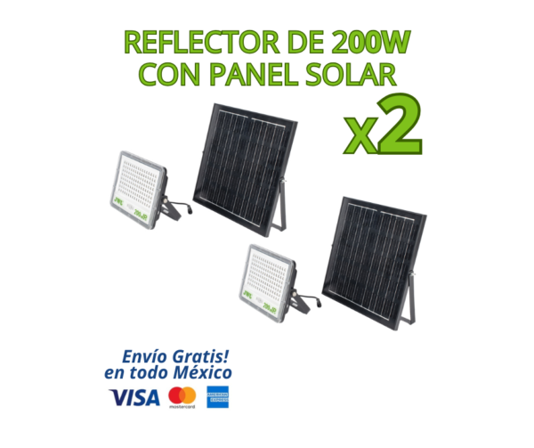 KIT REFELCTOR SOLAR 200W (2) KIT DE 2 REFLECTORES LED SOLARES 200W CON BATERÍA 3.2V IP65, JLRE-SOL | Solución ideal para iluminación exterior potente, eficiente y sin consumo eléctrico. Cada reflector integra panel solar de alta eficiencia, batería recargable de 3.2 V CD y luz blanca fría 6500K, ofreciendo iluminación confiable durante toda la noche. Diseñados para exteriores, cuentan con protección IP65, lo que los hace resistentes al polvo, lluvia y condiciones climáticas adversas.