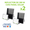 KIT DE 2 REFLECTORES LED SOLARES 300W CON BATERÍA 3.2V IP65 JLRE-SOL |  Solución ideal para iluminación exterior potente, eficiente y sin consumo eléctrico. Cada reflector integra panel solar de alta eficiencia, batería recargable de 3.2 V CD y luz blanca fría 6500K, ofreciendo iluminación confiable durante toda la noche. Diseñados para exteriores, cuentan con protección IP65, lo que los hace resistentes al polvo, lluvia y condiciones climáticas adversas.