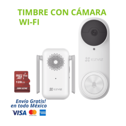 KIT TIMBRE WI-FI CON CÁMARA Y BATERÍA EZVIZ + MICRO SD 128GB - VIDEO DOORBELL EXTERIOR | Protege tu hogar o negocio con el Kit Timbre Wi-Fi con Cámara EZVIZ, una solución de seguridad inteligente para exteriores que te permite ver, escuchar y hablar con quien se acerque a tu puerta desde cualquier lugar, directamente desde tu smartphone. Grabación local sin pagos mensuales.
