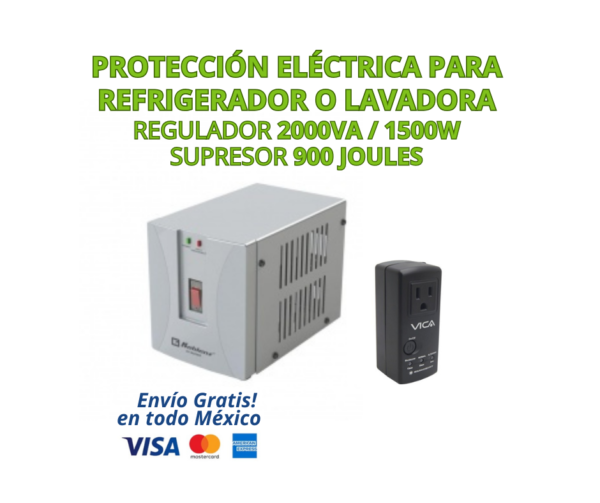 KIT REGULADOR DE VOLTAJE KOBLENZ RI-2002 2000VA / 1500W + SUPRESOR DE PICOS, 1 CONTACTO, 2X RJ-45/RJ-11, 900 JOULES. VICA| PARA REFRIGERADOR O LAVADORA | Protege contra variaciones de voltaje, picos eléctricos y caídas de tensión, diseñado especialmente para equipos de alto consumo, prolongando su vida útil. ideal para hogares y negocios.