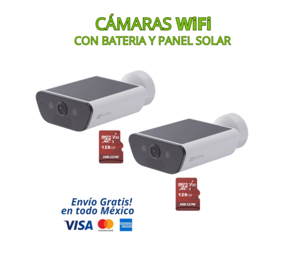 Kit Cámaras WiFi 4K EZVIZ Exterior con Batería y Panel Solar | WiFi 6, Visión Nocturna, Detección Humana/Vehículos + 2 MicroSD 128GB