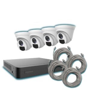 Kit CCTV IP de 4MP con 4 Cámaras Turret Interior/Exterior + NVR PoE 4 Canales + Cables 18M | Video Vigilancia Full HD 1080P